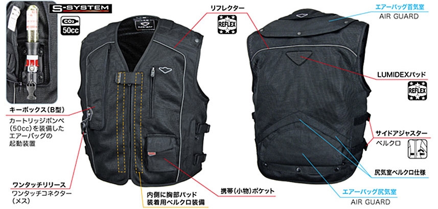 Vest MC5 | 尻気室露出型（ベルクロ留め） | バイク用製品 | ヒットエアー - hit-air - 着用するエアバッグ | 無限電光株式会社